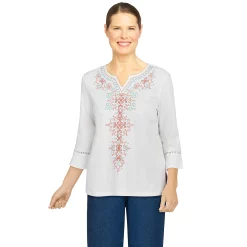 Petite Alfred Dunner Center Floral Embroidered Top