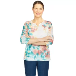 Petite Alfred Dunner Asymmetrical Floral Lace Top