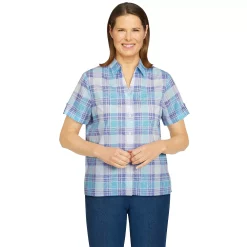 Women's Alfred Dunner Burnout Plaid Woven Shirt