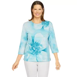Women's Alfred Dunner Floral Stripe Knit Top -Alfred Dunner Shop 5598698 Aqua