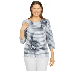 Women's Alfred Dunner Floral Stripe Knit Top -Alfred Dunner Shop 5598698 Black White