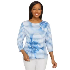 Women's Alfred Dunner Floral Stripe Knit Top -Alfred Dunner Shop 5598698 Blue