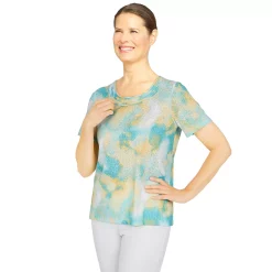 Women's Alfred Dunner Animal Tie Dye Knit Top -Alfred Dunner Shop 5598700 Aqua Lemon