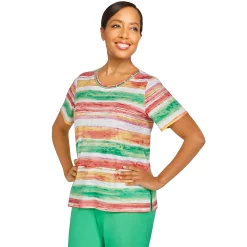 Petite Alfred Dunner Burnout Striped Top -Alfred Dunner Shop 5599430 ALT2