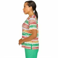 Petite Alfred Dunner Burnout Striped Top -Alfred Dunner Shop 5599430 ALT3