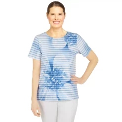 Plus Alfred Dunner Floral Stripe Short Sleeve Knit Top