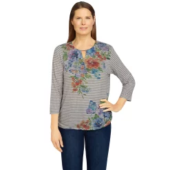 Petite Alfred Dunner Stripe Asymmetric Floral Top