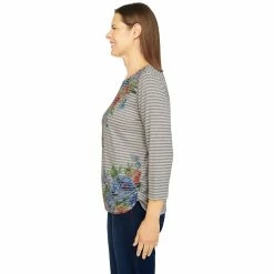 Petite Alfred Dunner Stripe Asymmetric Floral Top -Alfred Dunner Shop 5608761 ALT3