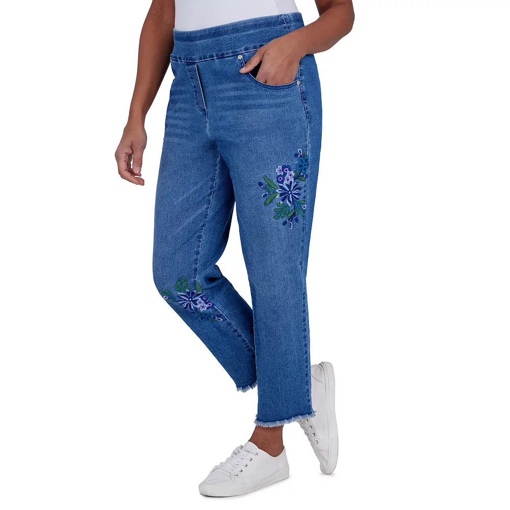Women's Alfred Dunner Pull-On Super Stretch Embroidered Ankle Jeans 4 Women's Alfred Dunner Pull-On Super Stretch Embroidered Ankle Jeans - Image 4
