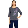 Women's Alfred Dunner Embroidered Flowers Mini Striped Top