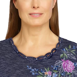 Women's Alfred Dunner Embroidered Flowers Mini Striped Top -Alfred Dunner Shop 5624186 ALT4
