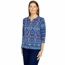 Women's Alfred Dunner Mosaic Diamond Border Top -Alfred Dunner Shop 5624188 ALT3