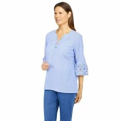 Women's Alfred Dunner Pinstripe Bell Sleeve Shirt -Alfred Dunner Shop 5660838 ALT3