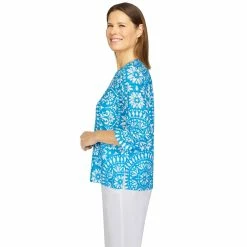 Petite Alfred Dunner Siesta Key Monotone Medallion Ruffle Print Top -Alfred Dunner Shop 5719111 ALT2