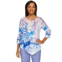 Petite Alfred Dunner Ann Herbor Italian Scenic Asymmetrical Top