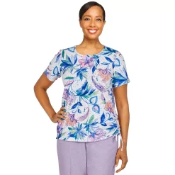 Petite Alfred Dunner Ann Harbor Jacobean Floral Textured Top