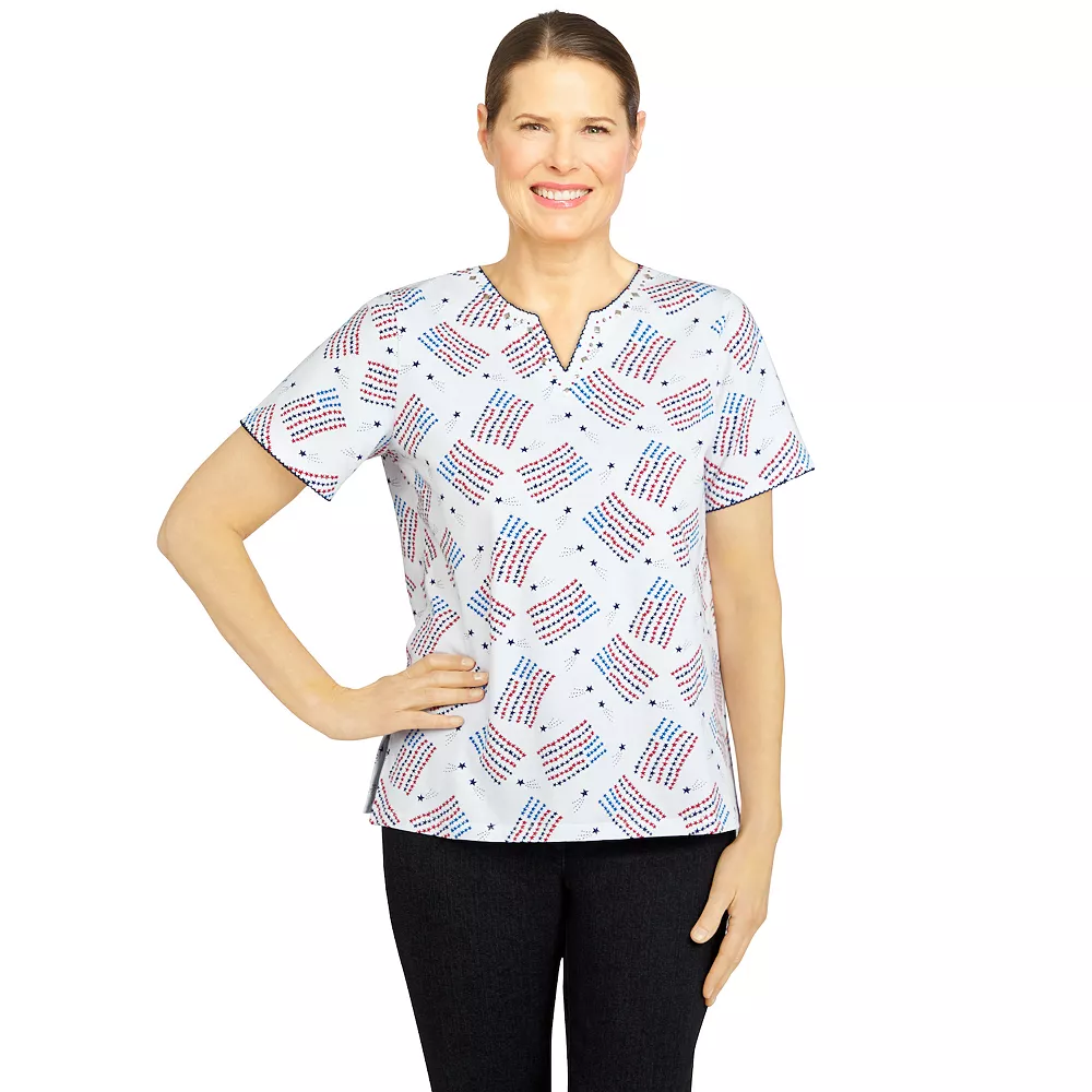 Petite Alfred Dunner American Dream Grand Ole Flag Print Top 2 Petite Alfred Dunner American Dream Grand Ole Flag Print Top - Image 2