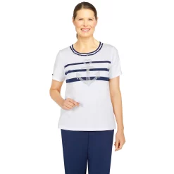 Petite Alfred Dunner Newport Embellished Anchor Knit Top