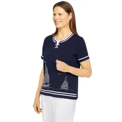 Petite Alfred Dunner Newport Sailboat Striped Border Knit Top -Alfred Dunner Shop 5719254 ALT3