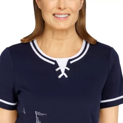 Petite Alfred Dunner Newport Sailboat Striped Border Knit Top -Alfred Dunner Shop 5719254 ALT4