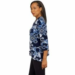 Women's Alfred Dunner Classics Floral Scroll Puff Print Top -Alfred Dunner Shop 5721172 ALT3