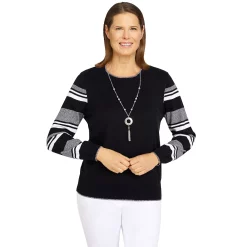 Alfred Dunner Shop 42 Women's Alfred Dunner Classics Striped Sleeve Sweater