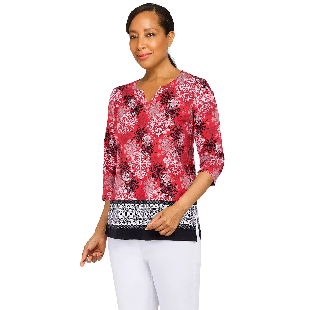 Women's Alfred Dunner Classics Snowflake Border Top 4 Women's Alfred Dunner Classics Snowflake Border Top - Image 4