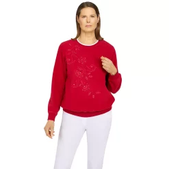 Women's Alfred Dunner Classics Asymmetric Floral Pullover -Alfred Dunner Shop 5721186 Crimson
