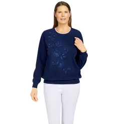Women's Alfred Dunner Classics Asymmetric Floral Pullover -Alfred Dunner Shop 5721186 Navy