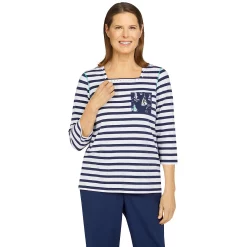 Women's Alfred Dunner Newport Striped Sailboat Mixed Print Knit Top
