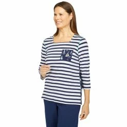 Women's Alfred Dunner Newport Striped Sailboat Mixed Print Knit Top -Alfred Dunner Shop 5721561 ALT3