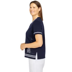 Women's Alfred Dunner Newport Sailboat Striped Border Knit Top -Alfred Dunner Shop 5721567 ALT2