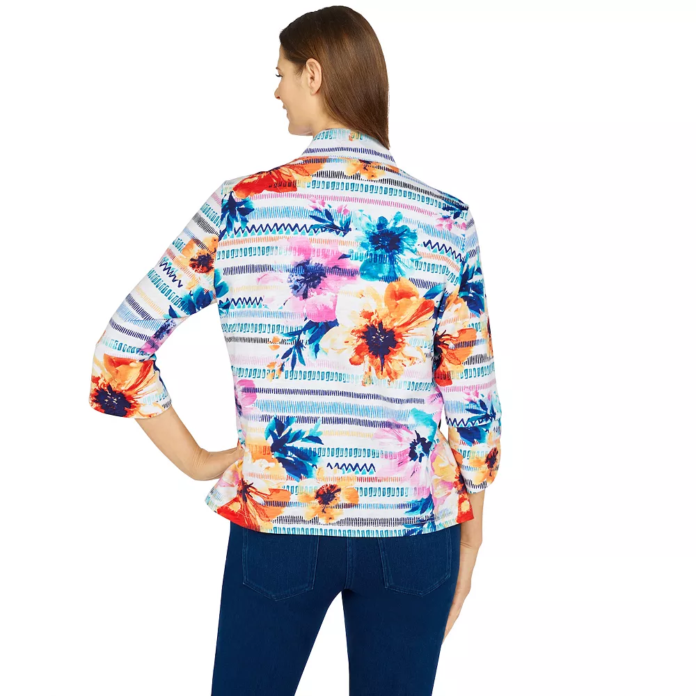 Women's Alfred Dunner Calypso Floral Striped Jacket 2 Women's Alfred Dunner Calypso Floral Striped Jacket - Image 2