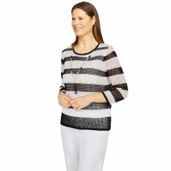 Women's Alfred Dunner Portofino Mesh Striped Top -Alfred Dunner Shop 5721603 ALT3