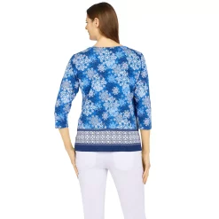 Petite Alfred Dunner Classics Snowflake Border Top -Alfred Dunner Shop 5723825 ALT