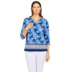 Petite Alfred Dunner Classics Snowflake Border Top