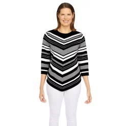 Petite Alfred Dunner Classics Chevron Texture Sweater -Alfred Dunner Shop 5723830 Black Grey