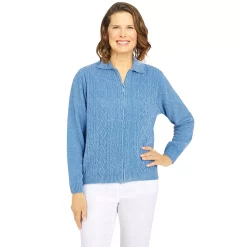 Petite Alfred Dunner Classics Zip Front Chenille Cardigan