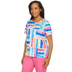 Women's Alfred Dunner Siesta Key Watercolor Patchwork Center Lace Knit Top -Alfred Dunner Shop 5724956 ALT3