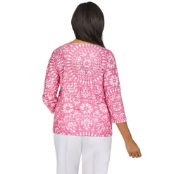 Women's Alfred Dunner Monotone Medallion Ruffle Print Top -Alfred Dunner Shop 5724964 ALT