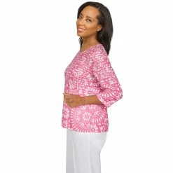 Women's Alfred Dunner Monotone Medallion Ruffle Print Top -Alfred Dunner Shop 5724964 ALT2