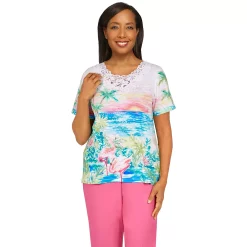 Women's Alfred Dunner Tropical Lace Neck Top