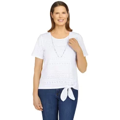Women's Alfred Dunner Ann Harbor Eyelet Tie-Front Top