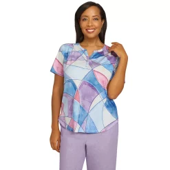 Women's Alfred Dunner Watercolor Patchwork Henley Top
