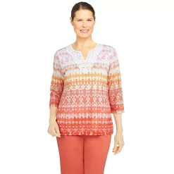 Women's Alfred Dunner Tiki Time Textured Ombre Print Top