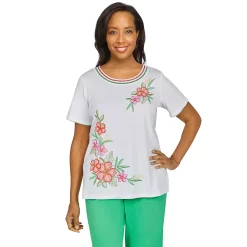 Women's Alfred Dunner Tiki Time Asymmetrical Tropical Floral Top