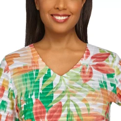 Women's Alfred Dunner Brushstroke Tropical Mini Ruffle Top -Alfred Dunner Shop 5724997 ALT4