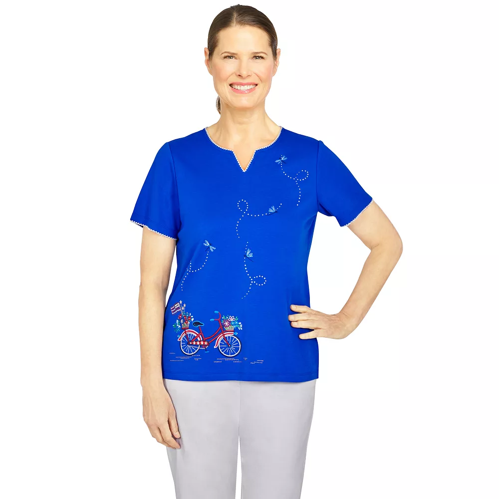 Women's Alfred Dunner American Dream Bike for Freedom Embroidery Top 1 Women's Alfred Dunner American Dream Bike for Freedom Embroidery Top