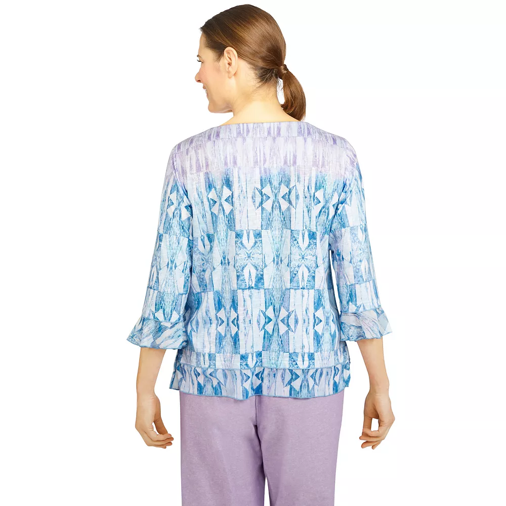 Plus Size Alfred Dunner Stained Glass Print Woven Trim Top 2 Plus Size Alfred Dunner Stained Glass Print Woven Trim Top - Image 2