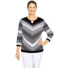 Women's Alfred Dunner Empire State Texture Splitneck Three Quarter Sleeve Sweater